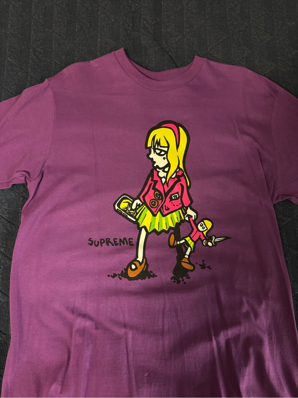 Supreme Purple Tee with Cartoon Graphic